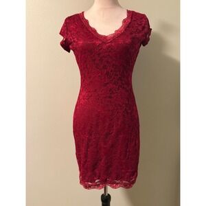 Red Lace Bodycon Dress Cocktail Party Evening Sexy Small whimsi Y2K fairy lace s